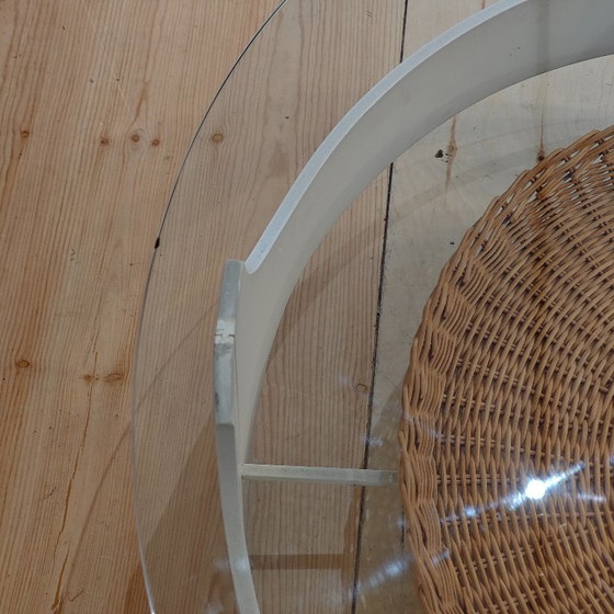 Image 1 of Vintage coffee table white wicker glass