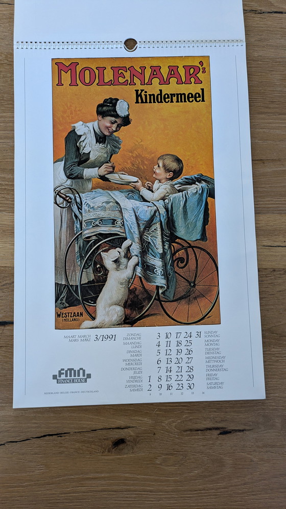 Image 1 of Poster vintage del calendario olandese del 1991 (società finanziaria)