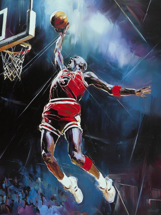 Alberto Ricardo - Michael Jordan - Artist's Lithograph – lithos zeefdrukken, Canvas