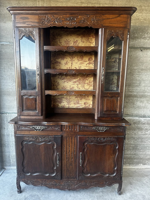 Tweedelig, gebeeldhouwd eikenhouten buffet/dressoir - Lodewijk XV-stijl, 19e eeuw