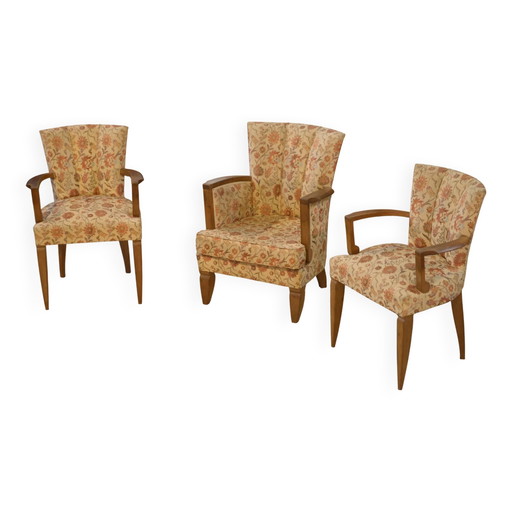 Ensemble de 2 fauteuils Bridge et un fauteuil attribués à Jules Leleu des années 1930.