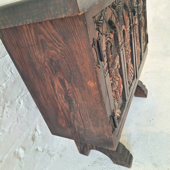 Image 1 of Arts of México Spaans-koloniale gesneden en beschilderde console/dressoir, jaren 1940-1950