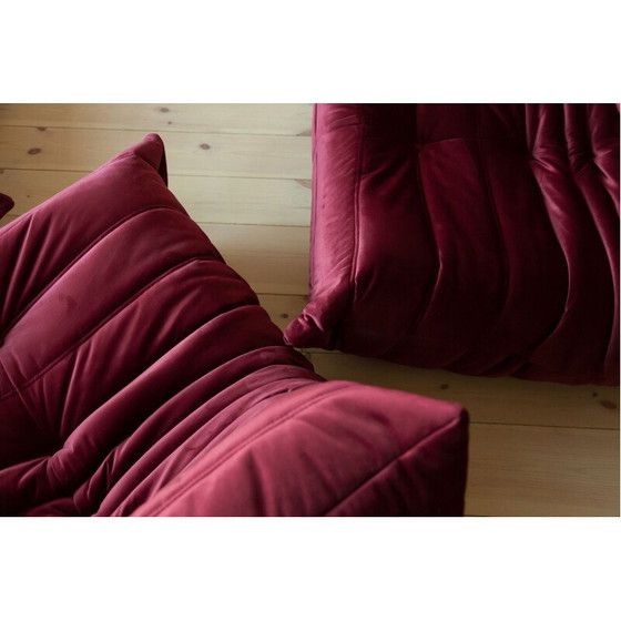 Image 1 of Togo vintage living room set in burgundy velvet by Michel Ducaroy for Ligne Roset, France 1970