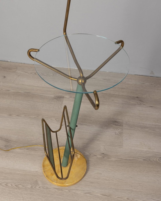 Image 1 of Vintage 1950s coffee table with lamp and magazine rack Italian design 
