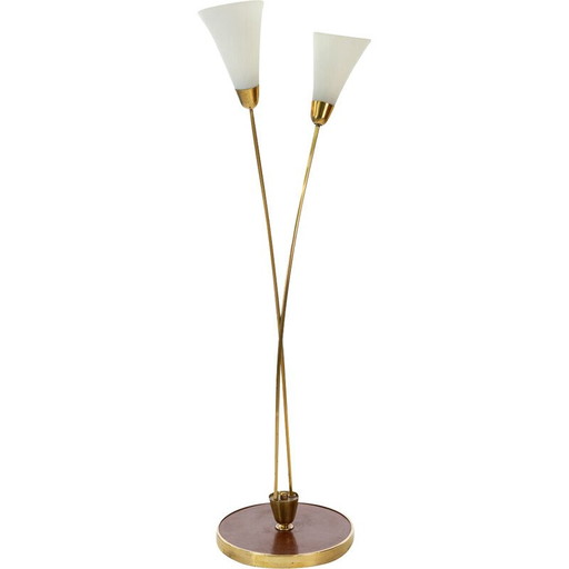 Vintage verguld messing en glazen vloerlamp