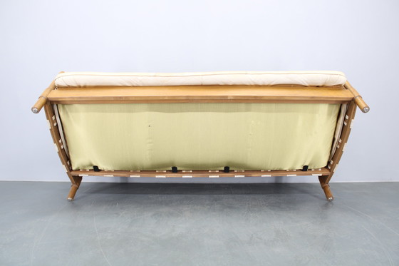 Image 1 of Eiken Scandinavische 3-zitsbank uit 1960 met lederen bekleding