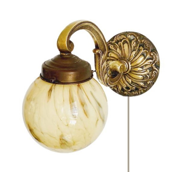 Image 1 of Lampada da parete Art Déco in ottone opalino, anni '30
