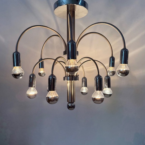 Image 1 of Lampada da soffitto vintage in ottone cromato di Sciolari, anni '70