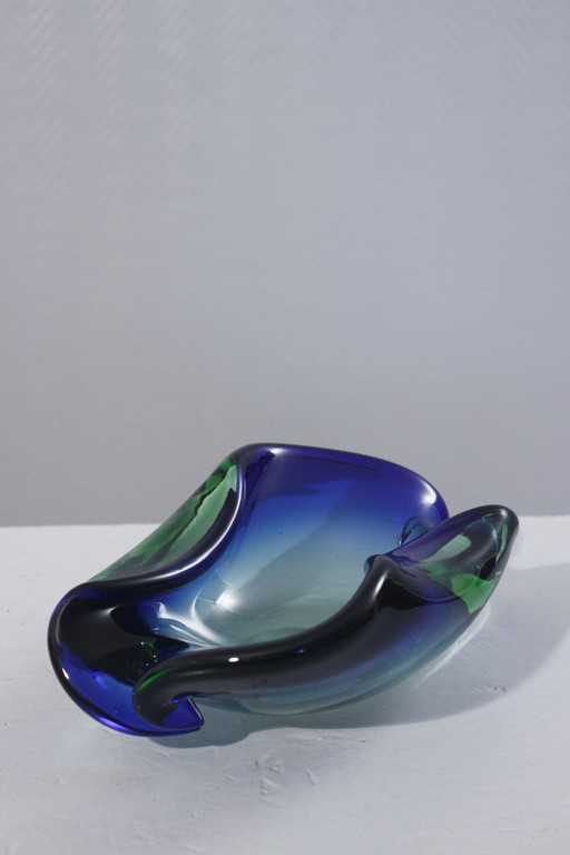 Large Empty Cup Pockets Murano Sommerso Green & Blue Italy 1970s Barovier Seguso