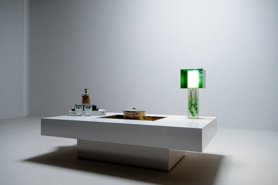 Image 1 of Couchtisch mit integrierter Messingbar von Willy Rizzo, Italien, 1970er Jahre