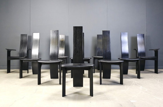 Image 1 of Set van 10 Belgische eetkamerstoelen met hoge rugleuning, jaren 80