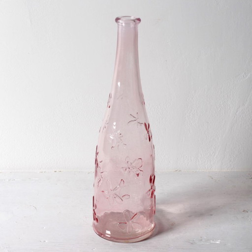 Rosa Glasflasche mit Gänseblümchenmotiv / Vintage-Flasche oder Vase / Emma Dafnäs / Ikea / 1990er Jahre – tafelaccessoires
