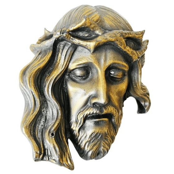 Antikes religiöses Wandrelief aus Messing, Jesus Christus mit Dornenkrone, 1900er Jahre – Dekorative Objekte (photo 4 of 7)