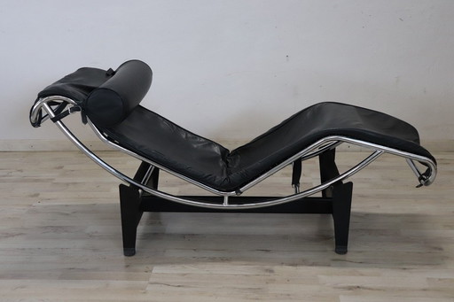 Zwart lederen chaise longue in de stijl van Le Corbusier, jaren 1980