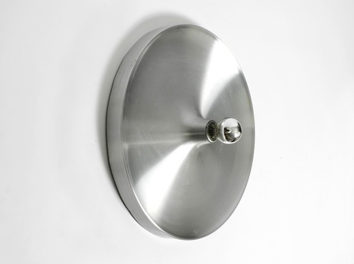 Large Round Original Mid Century Space Age Aluminum Ceiling or Wall Lamp by Honsel | Ø 50 cm