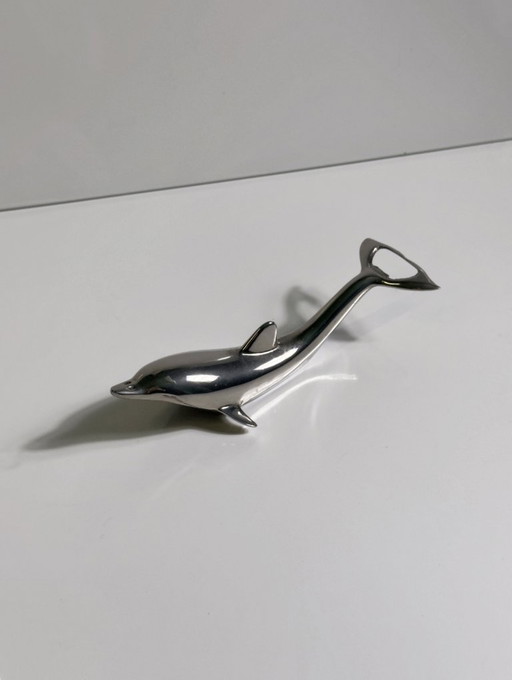 Apribottiglie vintage placcato argento, design a forma di delfino, metallo, argento, utensili da bar, accessori