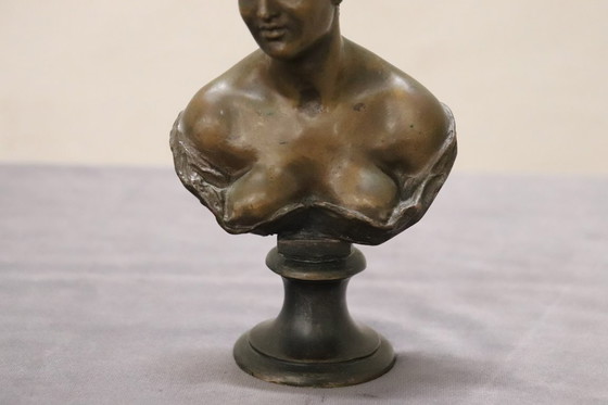 Image 1 of Small Bust of a Young Woman in Bronze, Italy, Signed Gemito