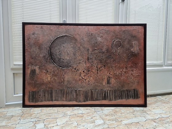 Image 1 of Hand-painted abstract figurative painting metallic 100x150 cm