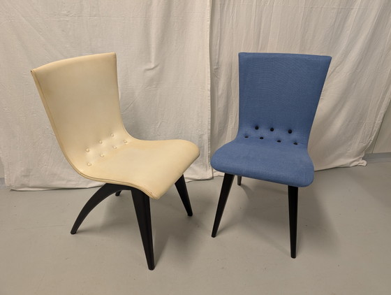 Unici: lotto di sedie a dondolo Van Os Culemborg, design olandese anni '50. – Sedie da pranzo, Skai (photo 2 of 14)