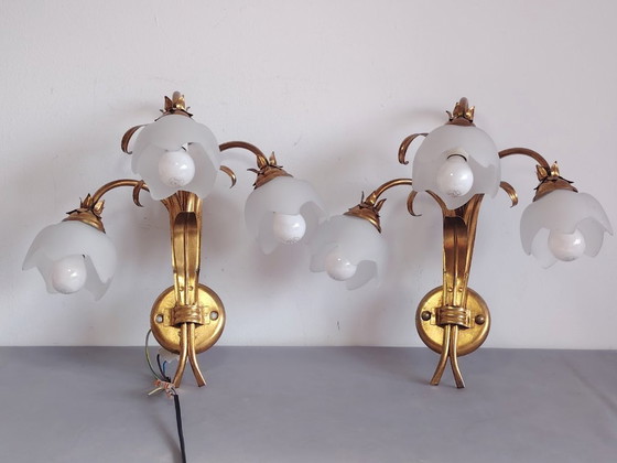Image 1 of Vintage wandlamp (met wandarm) in Italiaanse Florentijnse stijl, gemaakt van smeedijzer.