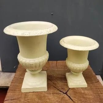 Cast iron garden vase cream white large, Plant pot, Vintage (photo 3 of 7)