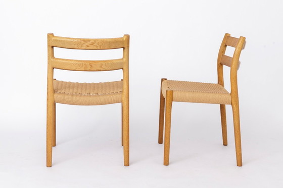Image 1 of Niels Otto Møller Model 84 Dining Chairs Set of 4, Oak, 1970s Danish Mid Century Modern, Woven Cord Seats
