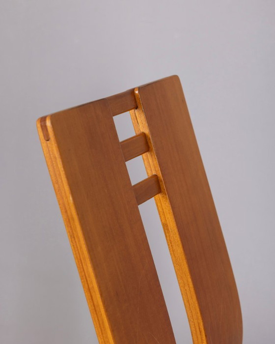 Image 1 of Ensemble de 4 chaises vintage des années 1950 en bois et cuir, design italien