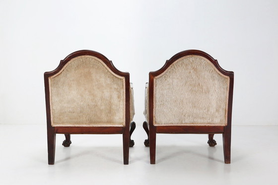 Image 1 of Ensemble de fauteuils Empire en bois d'acajou massif et peau de mouton, France 1820s