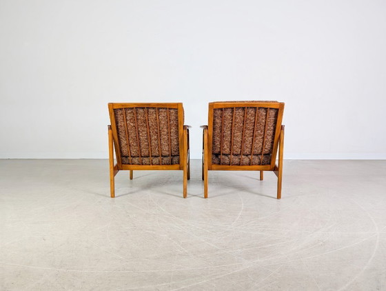 Image 1 of Ensemble de 2 fauteuils vintage style Midcentury, en noyer, années 1970