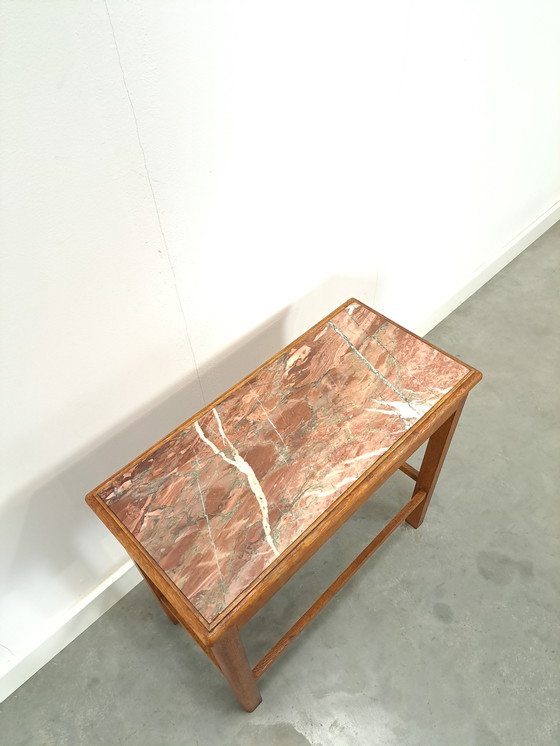 Image 1 of Oude Houten Tafel Met Marmeren Blad
