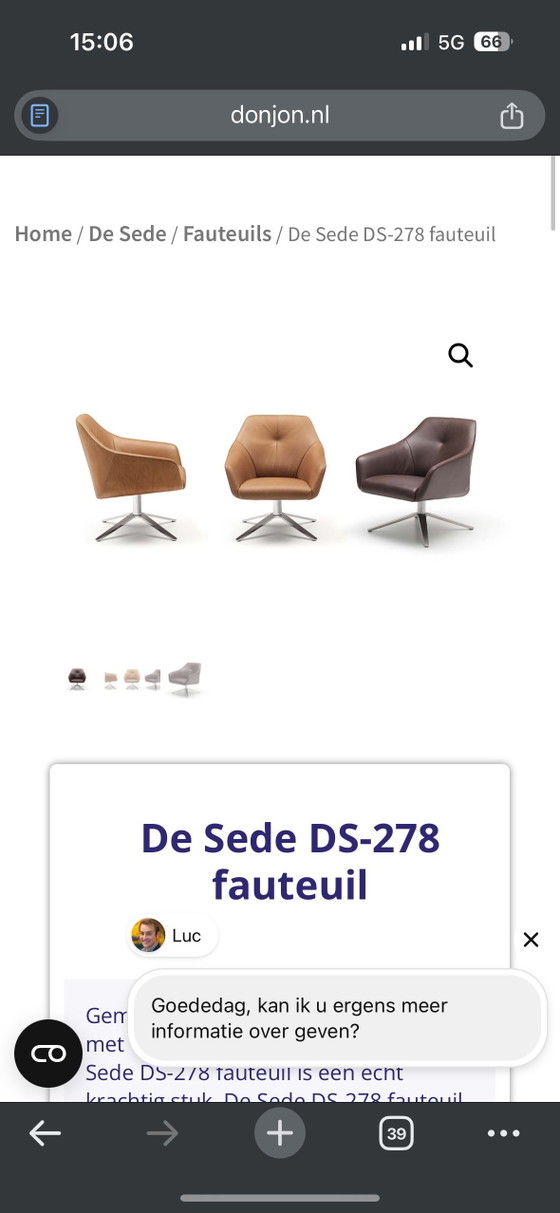 Image 1 of De sede ds 278/01 zwart leren fauteuil 