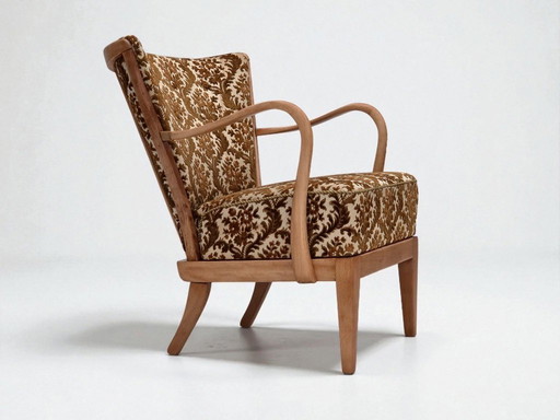 Anni '60, design danese di Alfred Christensen, poltrona, modello 177, mobili in velluto, legno rinnovato.