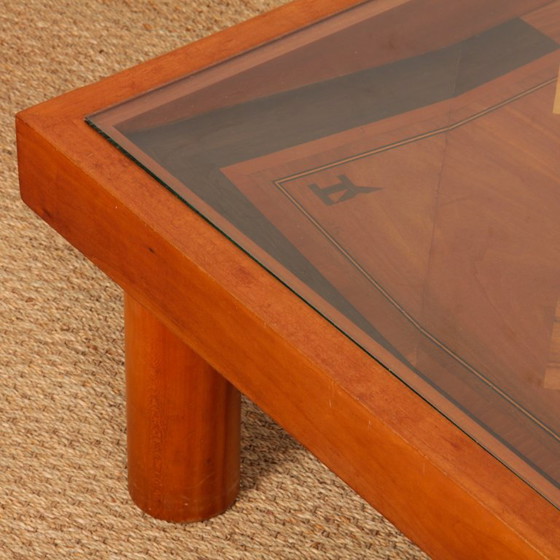 Image 1 of Square coffee table, handcrafted marquetry work, 1985