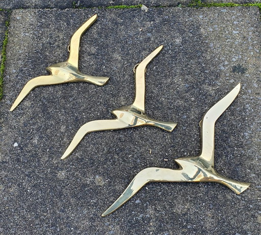 3x Messing vogel wanddecoratie 