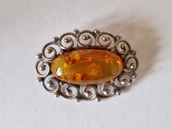Hermann Siersbøl Denmark - Broche en argent avec ambre - Marquée – Objets déco, Silver (photo 2 of 5)