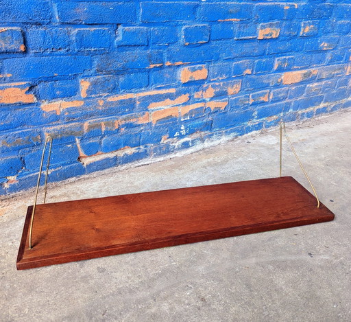 Vintage Danish wall shelf teak/ brass, 1960s