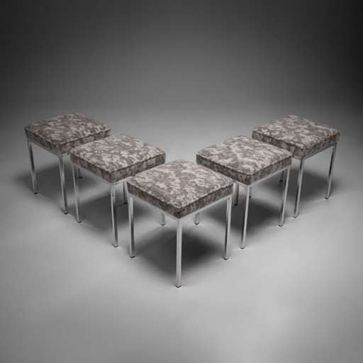 Chrome and Fabric Mid-Century-Modern Stool ‘Brume’, Germany, 1960s, Set of 5 – krukjes