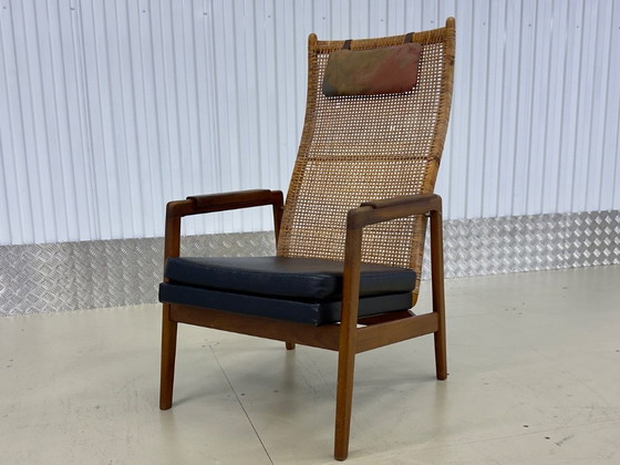 Vintage Set 2x Mid Century Design Fauteuils Muntendam Voor Gebr. Jonkers – gebroeders Jonkers, Rattan, Skai (photo 11 of 16)