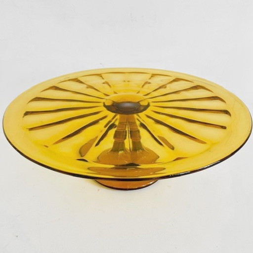 Assiette à gâteau Art Déco Val St. Lambert ambre jaune années 1930