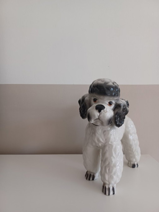 Vintage '80s XL Poodle Statue. Hand-painted ceramic.