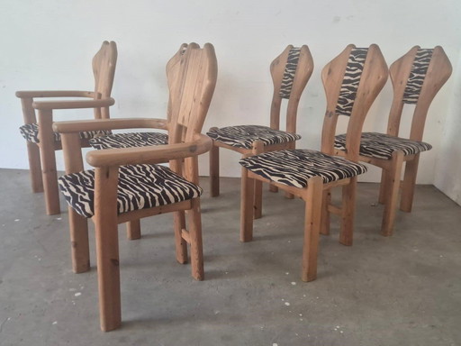 Brutalist pinewood dining chairs