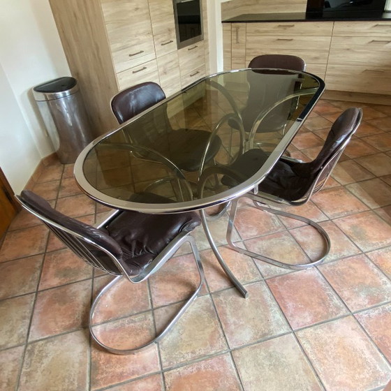 Image 1 of Roche Bobois oval table. 1970. Chromed steel. 188x90.