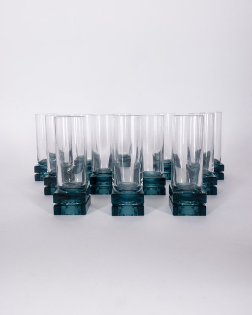 Vintage Italian Blue Crystal Glasses, 1970s, Set of 11 – glazen karaffen (photo 2 of 8)