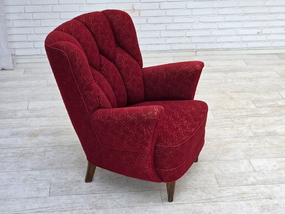 Image 1 of Anni '60, poltrona danese, tessuto originale rosso per mobili.