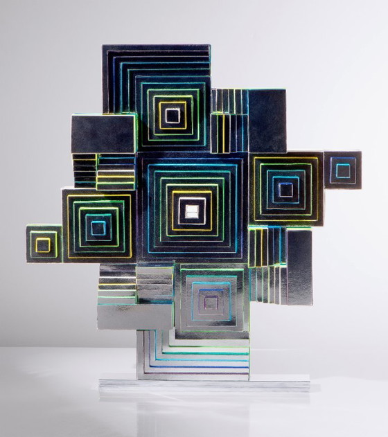 Image 1 of Papiercollage auf Schaumstoffplatte / Mayablau 2025