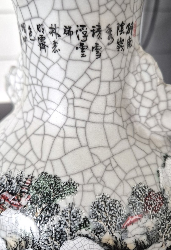 Elegant vintage Chinese porcelain vase hand-painted - winter landscape (photo 4 of 10)