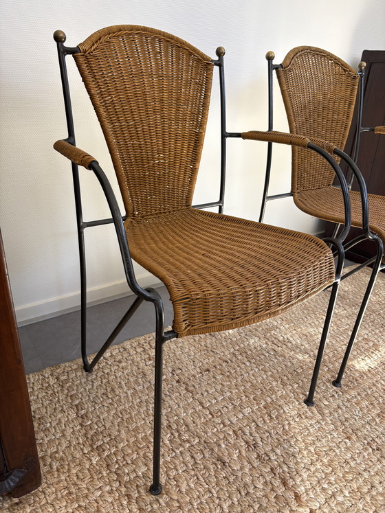 Image 1 of Ensemble de chaises vintage en rotin et fer forgé Frederick Weinberg