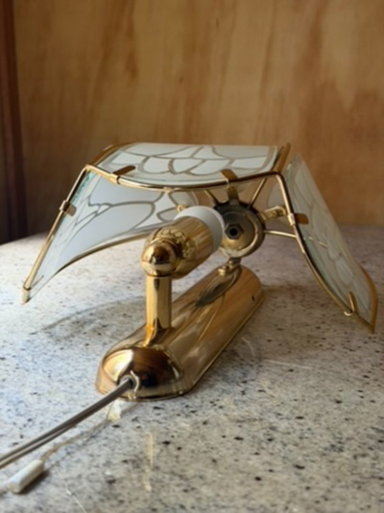 Wall Sconce, Art Deco Etched Panel Design, Brass Mount – Wall lights, Glass (photo 10 of 15)