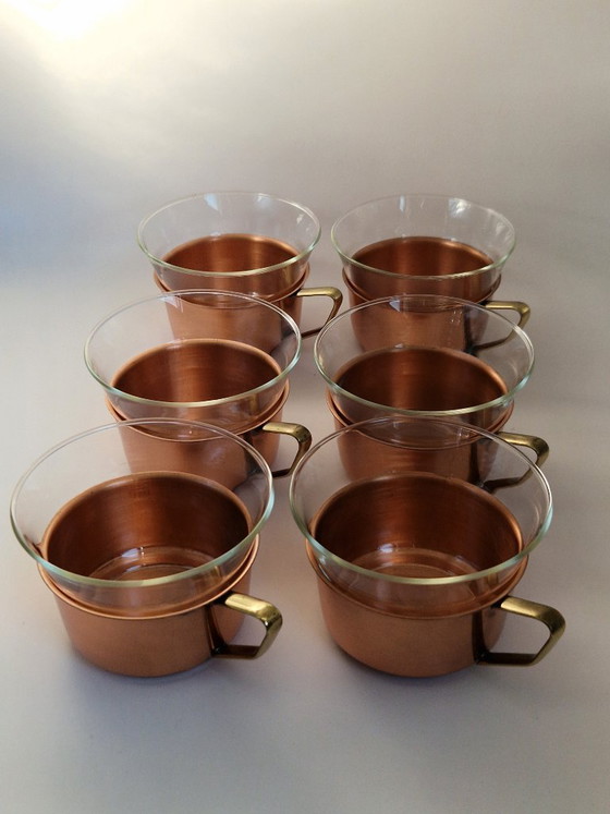 Image 1 of Tea Glasses in copper baskets.Schott&Mainz Germany.