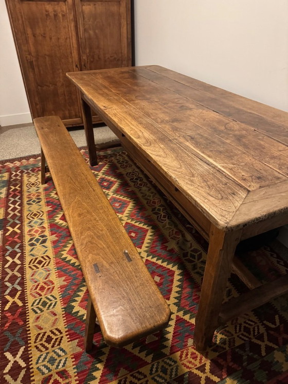 Image 1 of French farmhouse table with bench and chairs